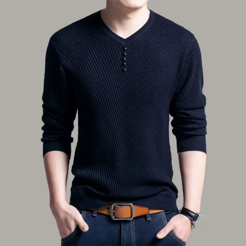 TFETTERS 2025 Men Sweater Casual V-Neck Pullover Men Spring Autumn Slim Sweaters Long Sleeve Mens Sweater Knitted Shirt Homme