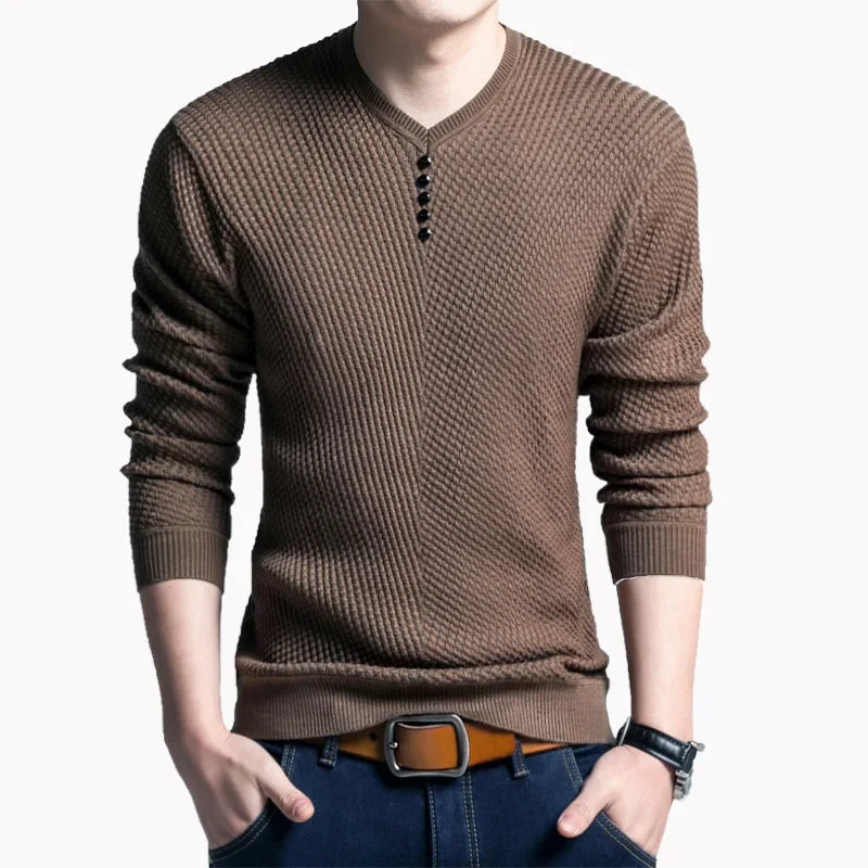 TFETTERS 2025 Men Sweater Casual V-Neck Pullover Men Spring Autumn Slim Sweaters Long Sleeve Mens Sweater Knitted Shirt Homme