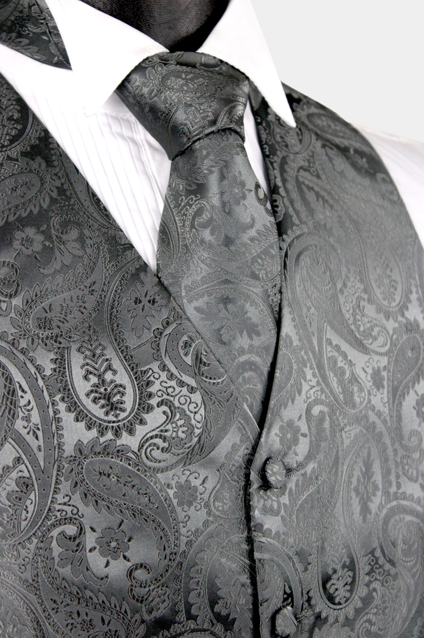 Ferrecci Mens Red/Black Paisley Wedding Prom Grad Choir Band 4pc Vest Set