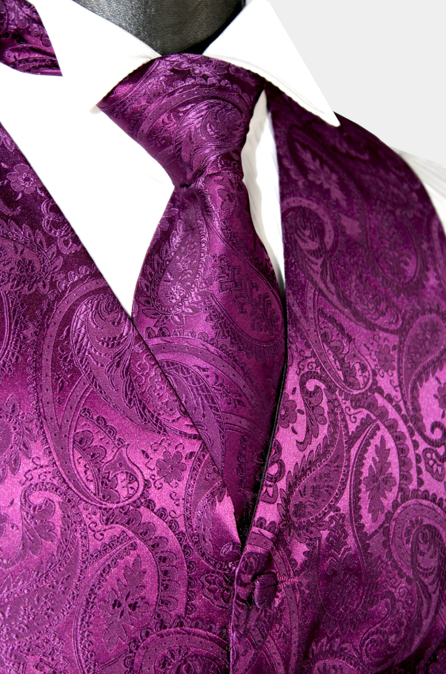 Ferrecci Mens Red/Black Paisley Wedding Prom Grad Choir Band 4pc Vest Set