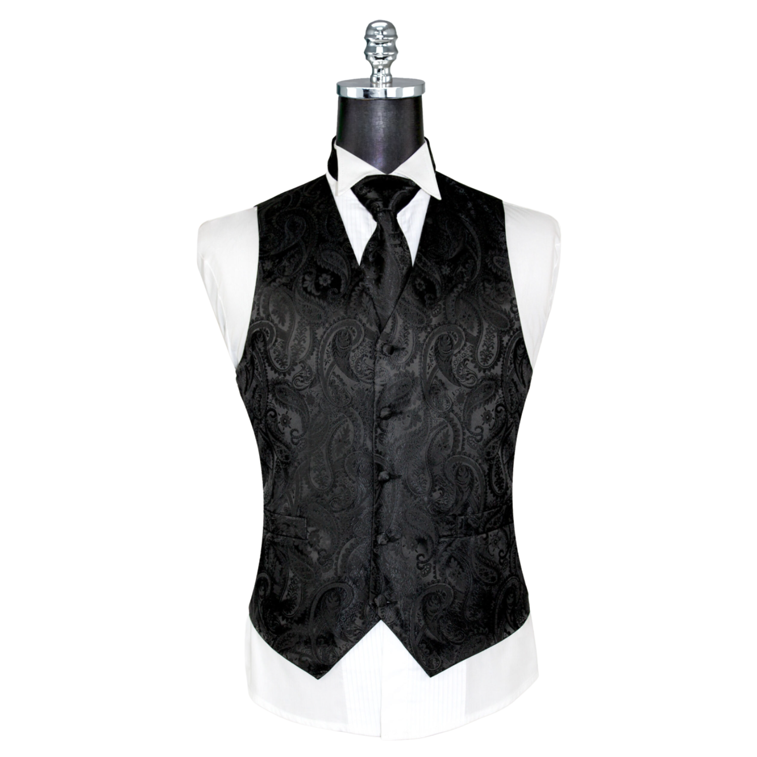 Ferrecci Mens Black Paisley Wedding Prom Grad Choir Band 4pc Vest Set