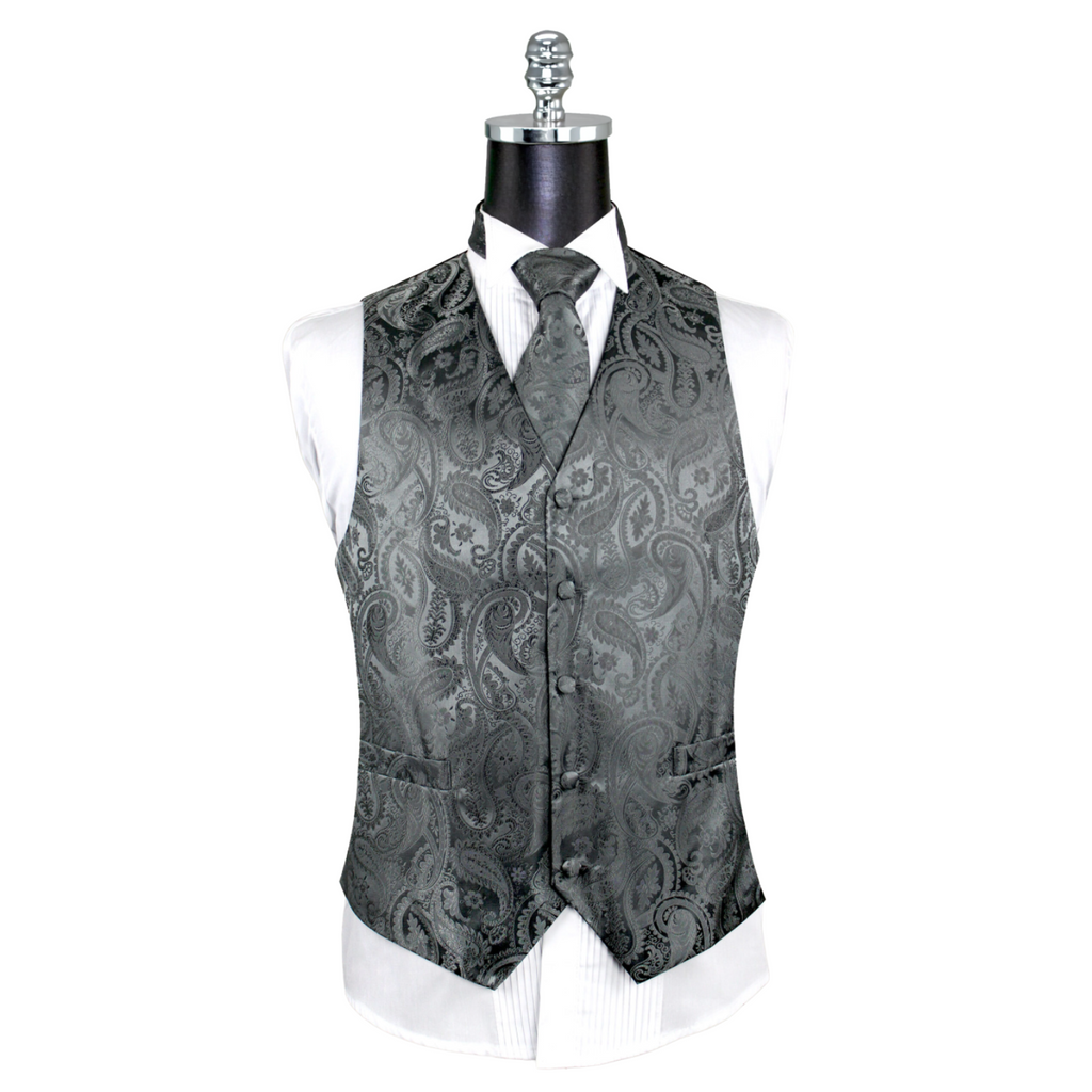 Ferrecci Mens Red/Black Paisley Wedding Prom Grad Choir Band 4pc Vest Set