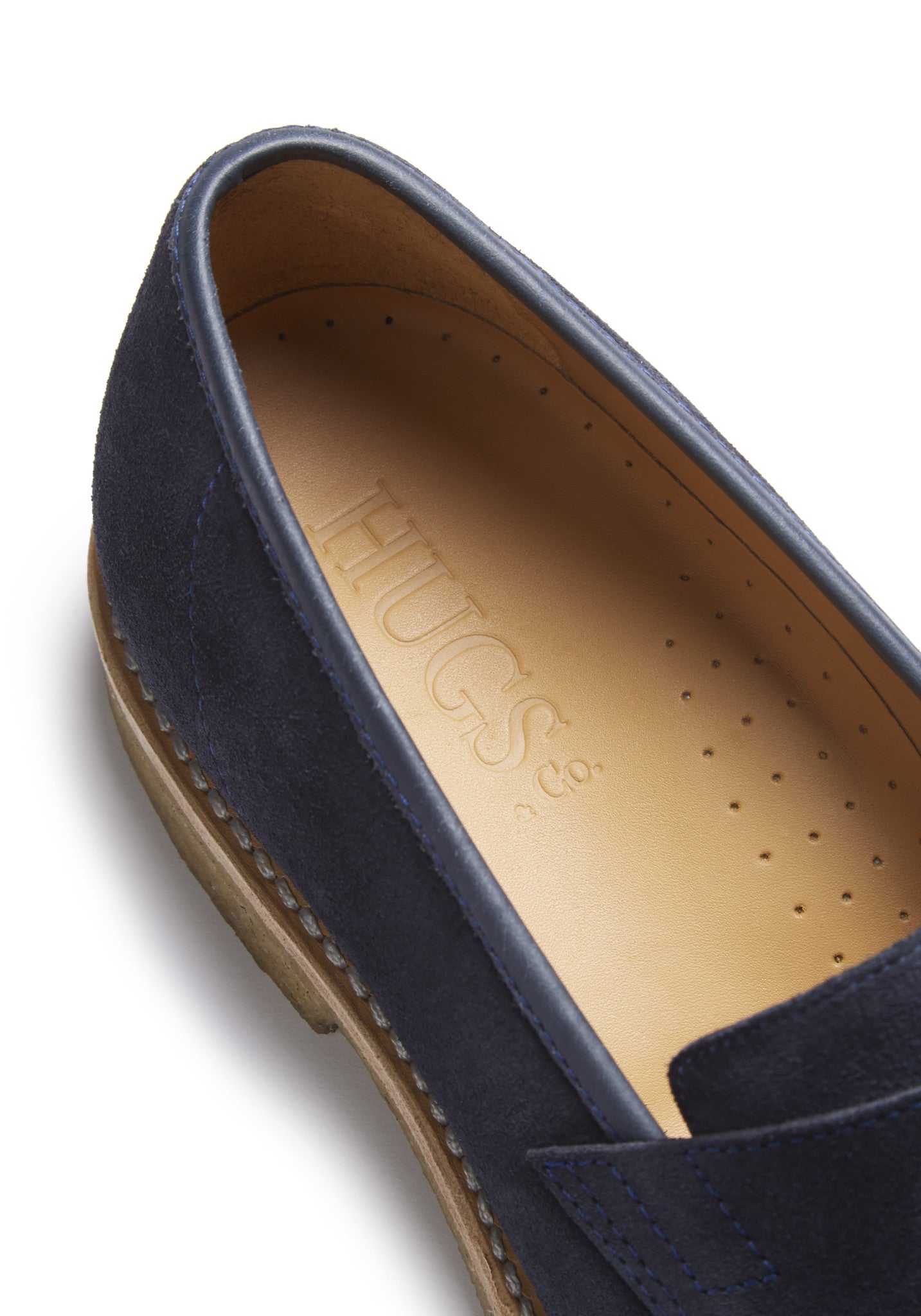 Blue Suede Loafers, Crepe Rubber Welted Sole